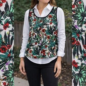 ELODIE Floral Sleeveless White Top with Waffle Weave